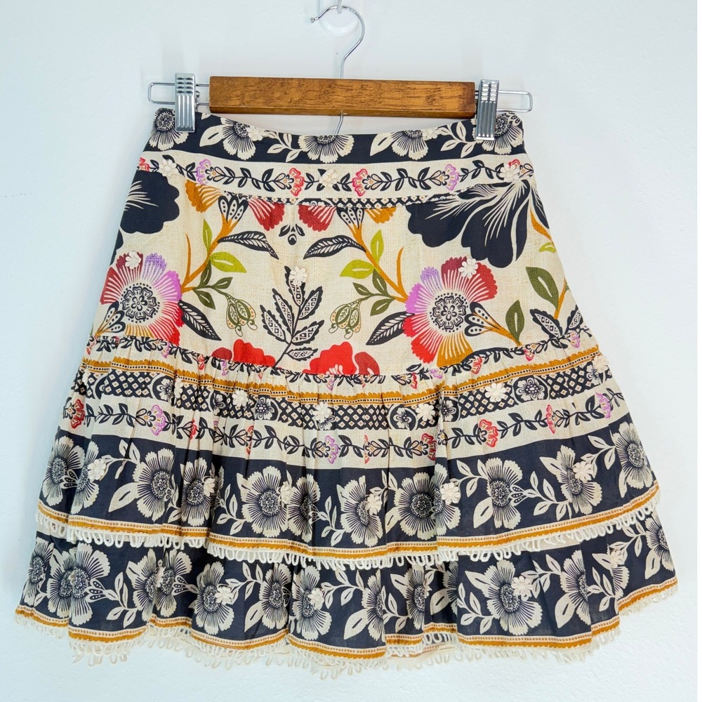 FARM Rio Romantic Garden Floral Mini Skirt with Black, Pink & Red Accents